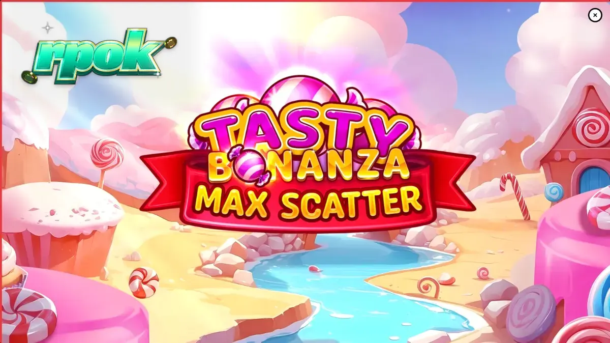 Tampilan visual ceria dari slot Tasty Bonanza Max Scatter